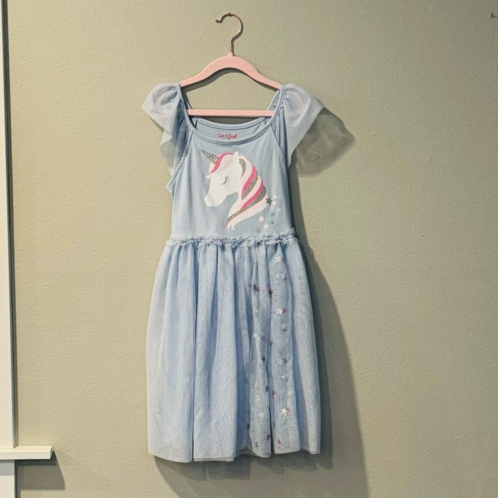 Cat & Jack light blue sleeveless unicorn dress with toule